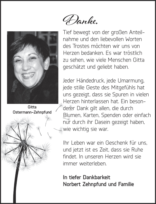 Traueranzeige von Gitta Ostermann-Zehnpfund von Zeitung am Sonntag