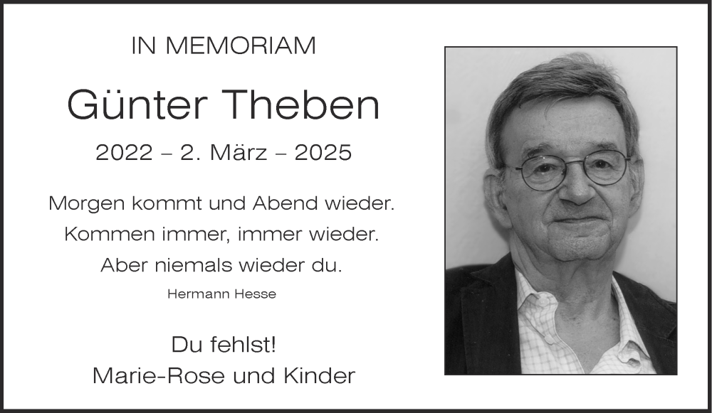  Traueranzeige für Günter Theben vom 01.03.2025 aus Aachener Zeitung