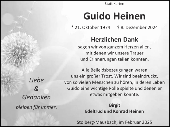 Traueranzeige von Guido Heinen von Zeitung am Sonntag
