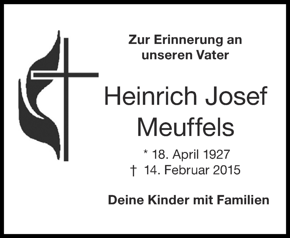  Traueranzeige für Heinrich Josef Meuffels vom 09.02.2025 aus Zeitung am Sonntag