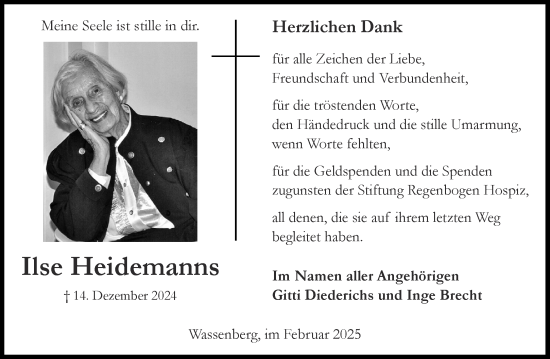 Traueranzeige von Ilse Heidemanns von Aachener Zeitung