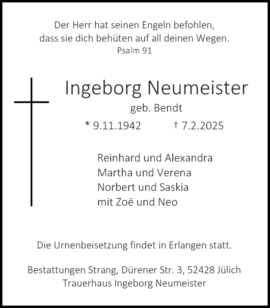 Traueranzeige von Ingeborg Neumeister von Zeitung am Sonntag