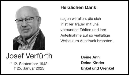 Traueranzeige von Josef Verfürth von Zeitung am Sonntag