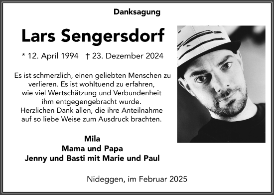 Traueranzeige von Lars Sengersdorf von Zeitung am Sonntag