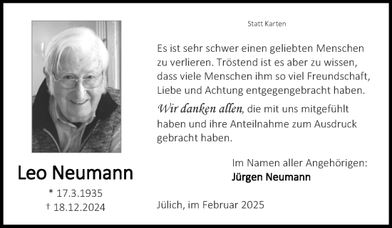 Traueranzeige von Leo Neumann von Zeitung am Sonntag