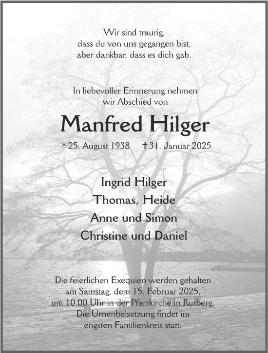 Traueranzeige von Manfred Hilger von Aachener Zeitung
