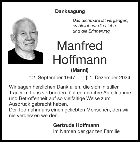Traueranzeige von Manfred  Hoffmann von Zeitung am Sonntag