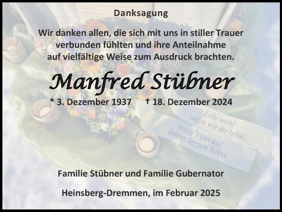 Traueranzeige von Manfred Stübner von Zeitung am Sonntag