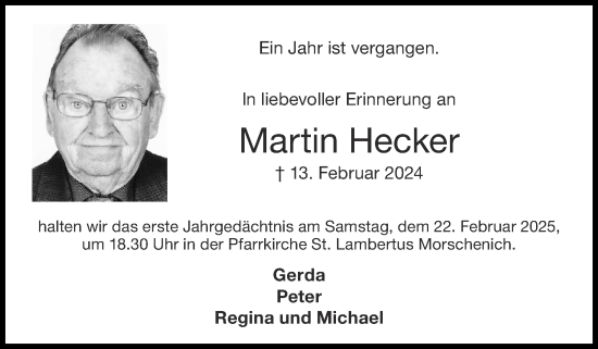 Traueranzeige von Martin Hecker von Zeitung am Sonntag