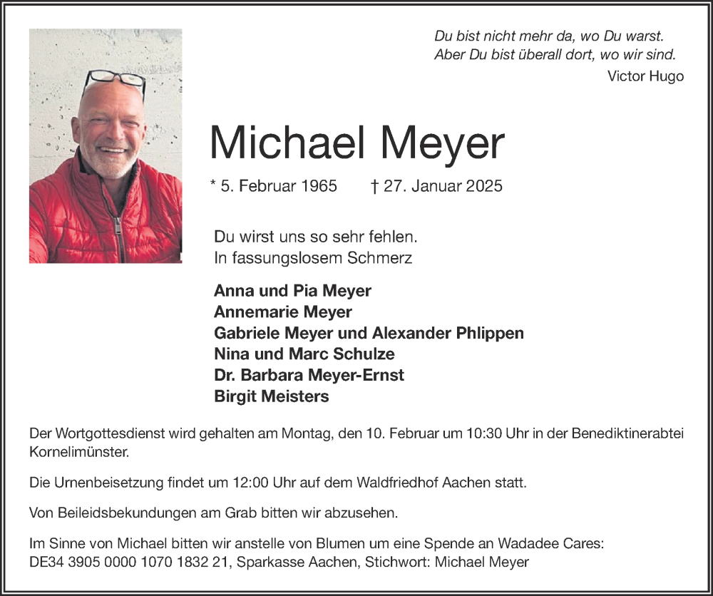  Traueranzeige für Michael Meyer vom 02.02.2025 aus Zeitung am Sonntag