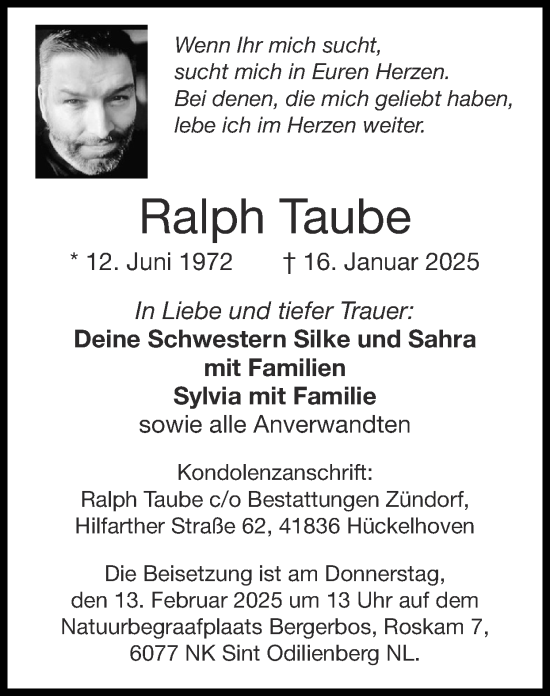 Traueranzeige von Ralph Taube von Zeitung am Sonntag