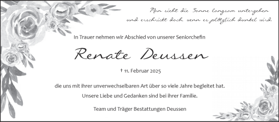 Traueranzeige von Renate Deussen von Zeitung am Sonntag