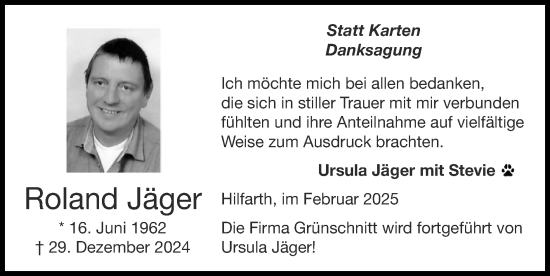 Traueranzeige von Roland Jäger von Zeitung am Sonntag