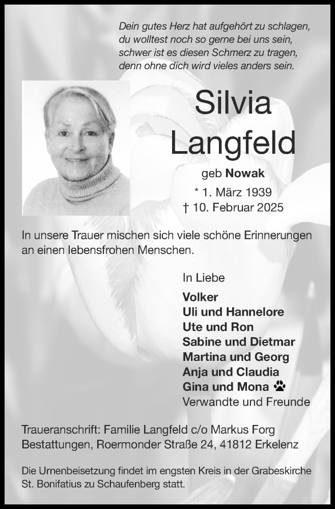 Traueranzeige für Silvia Langfeld vom 16.02.2025 aus Zeitung am Sonntag
