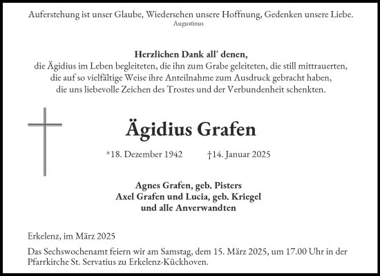 Traueranzeige von Ägidius Grafen von Aachener Zeitung