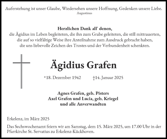 Traueranzeige von Ägidius Grafen von Zeitung am Sonntag