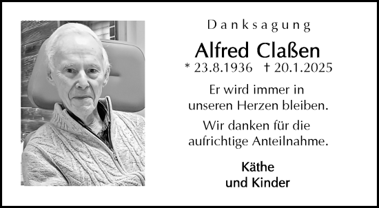 Traueranzeige von Alfred Claßen von Aachener Zeitung
