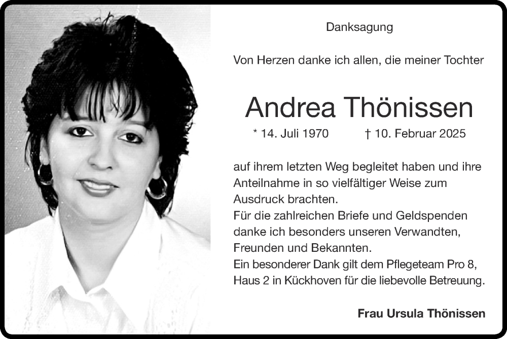  Traueranzeige für Andrea Thönissen vom 23.03.2025 aus Zeitung am Sonntag