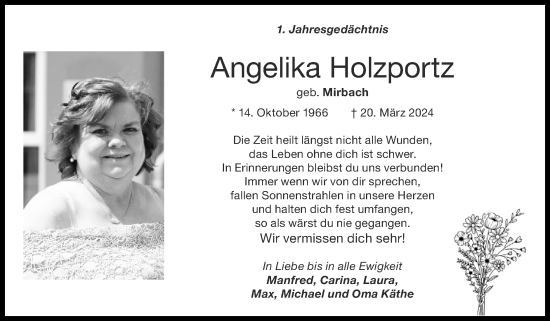 Traueranzeige von Angelika Holzportz von Zeitung am Sonntag