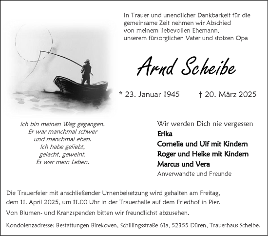 Traueranzeige von Arnd Scheibe von Zeitung am Sonntag