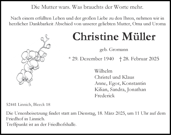 Traueranzeige von Christine Müller von Zeitung am Sonntag