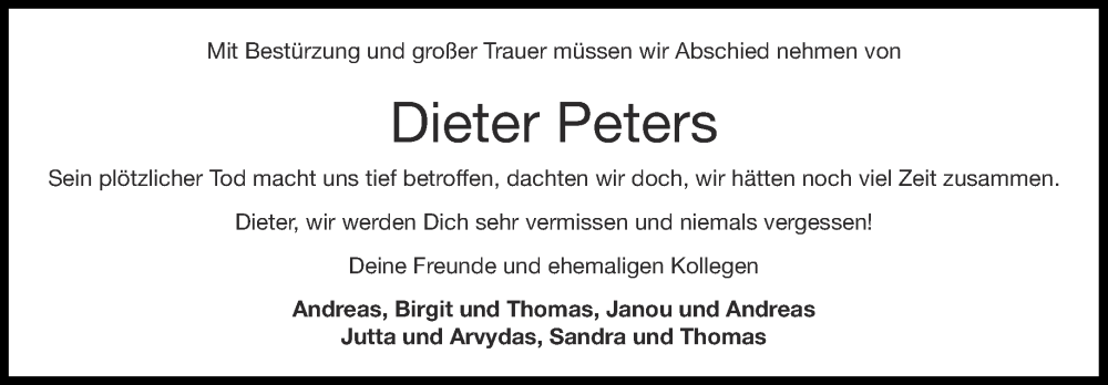  Traueranzeige für Dieter Peters vom 22.03.2025 aus Aachener Zeitung