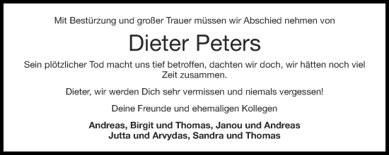 Traueranzeige von Dieter Peters von Zeitung am Sonntag