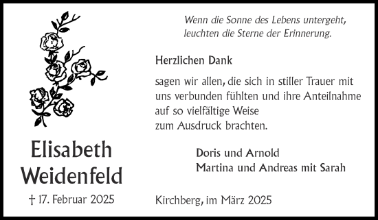 Traueranzeige von Elisabeth Weidenfeld von Zeitung am Sonntag
