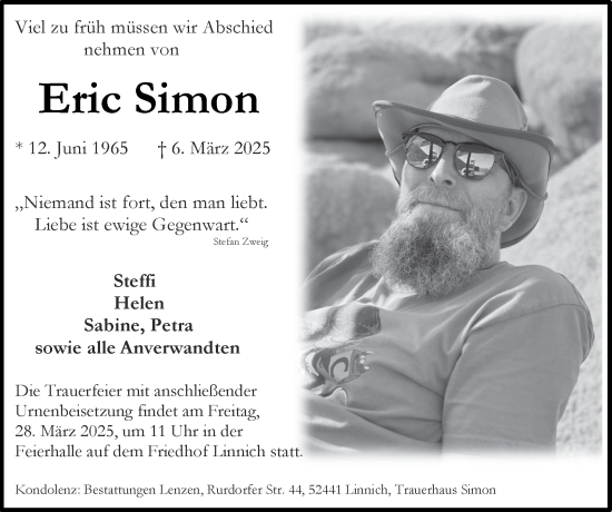 Traueranzeige von Eric Simon von Zeitung am Sonntag