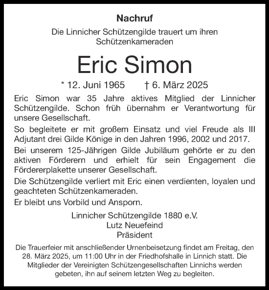 Traueranzeige von Eric Simon von Zeitung am Sonntag