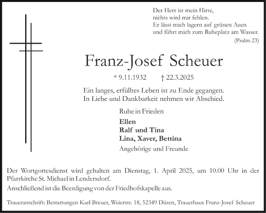 Traueranzeige von Franz-Josef Scheuer von Aachener Zeitung