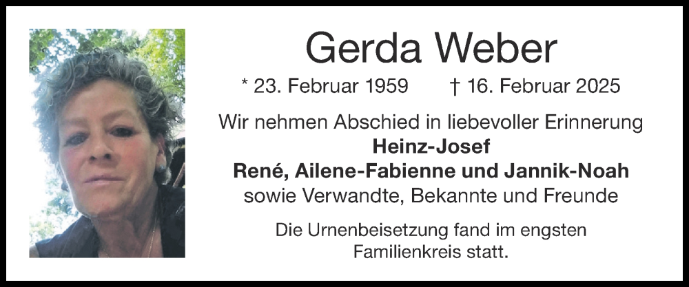  Traueranzeige für Gerda Weber vom 02.03.2025 aus Zeitung am Sonntag