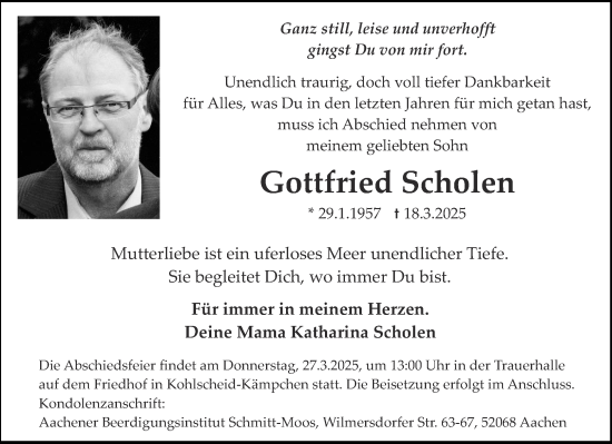Traueranzeige von Gottfried Scholen von Aachener Zeitung