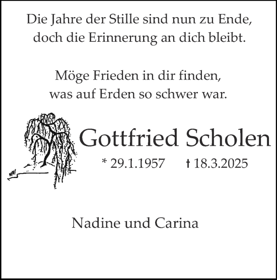 Traueranzeige von Gottfried Scholen von Zeitung am Sonntag