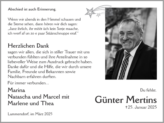 Traueranzeige von Günter Mertins von Zeitung am Sonntag