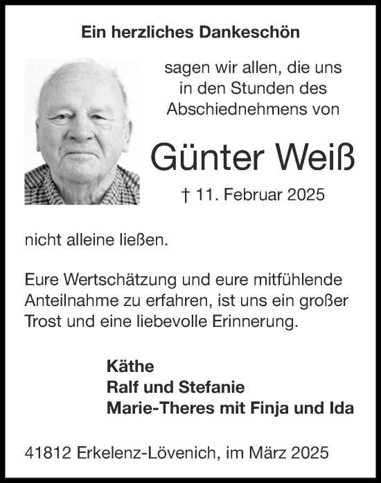 Traueranzeige von Günter Weiß von Zeitung am Sonntag