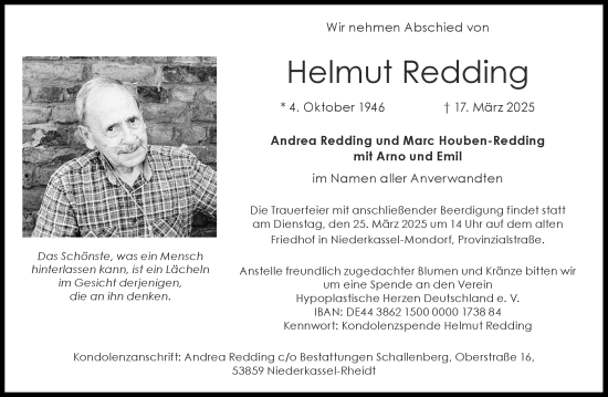 Traueranzeige von Helmut Redding von Aachener Zeitung