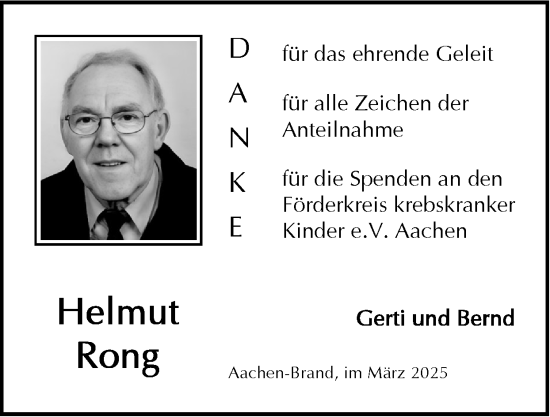 Traueranzeige von Helmut Rong von Zeitung am Sonntag