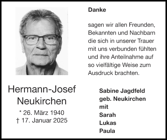 Traueranzeige von Hermann-Josef Neukirchen von Zeitung am Sonntag
