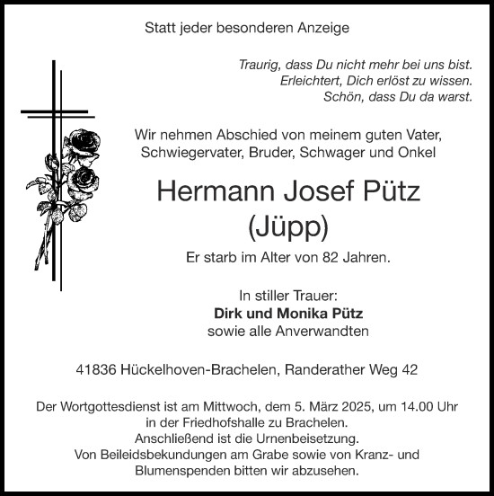 Traueranzeige von Hermann Josef Pütz von Zeitung am Sonntag