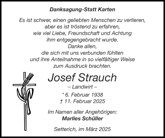 Traueranzeige von Josef Strauch von Zeitung am Sonntag