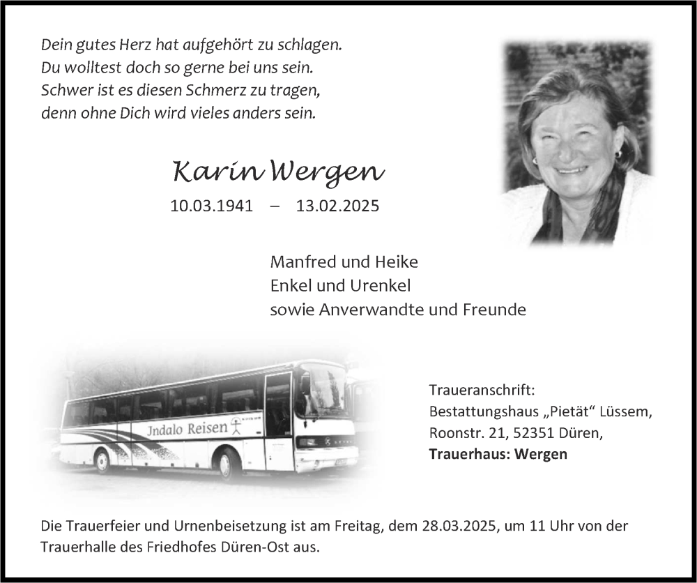  Traueranzeige für Karin Wergen vom 23.03.2025 aus Zeitung am Sonntag