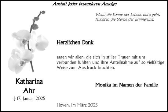Traueranzeige von Katharina Ahr von Zeitung am Sonntag