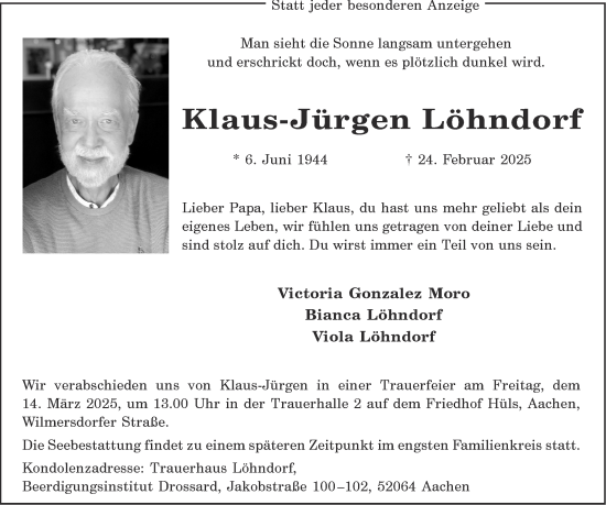 Traueranzeige von Klaus-Jürgen Löhndorf von Aachener Zeitung