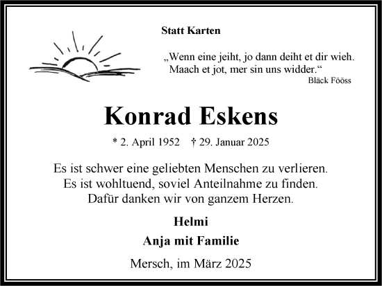 Traueranzeige von Konrad Eskens von Zeitung am Sonntag