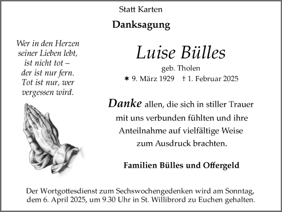 Traueranzeige von Luise Bülles von Zeitung am Sonntag