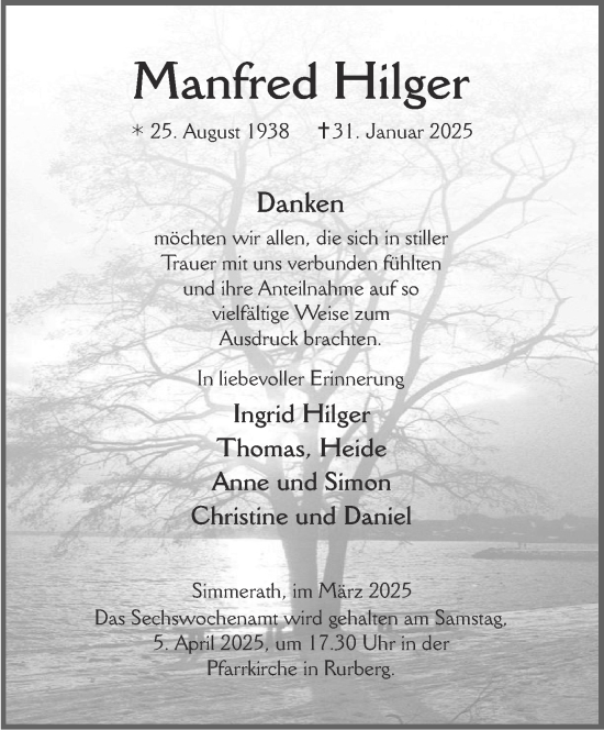 Traueranzeige von Manfred Hilger von Aachener Zeitung