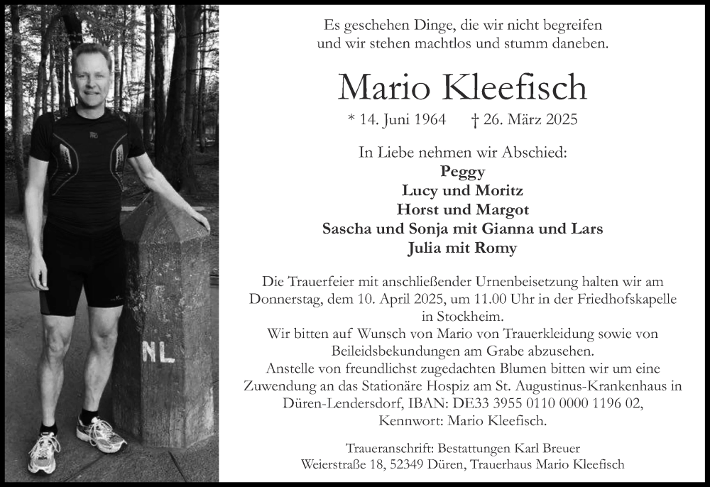  Traueranzeige für Mario Kleefisch vom 30.03.2025 aus Zeitung am Sonntag