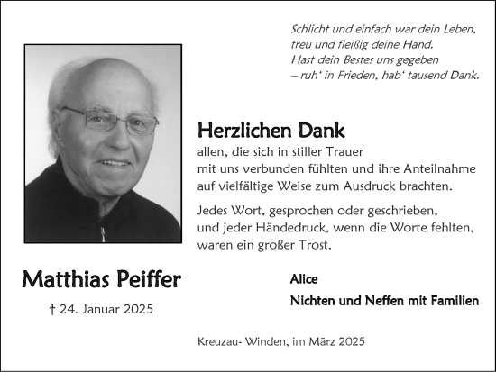 Traueranzeige von Matthias Peiffer von Zeitung am Sonntag