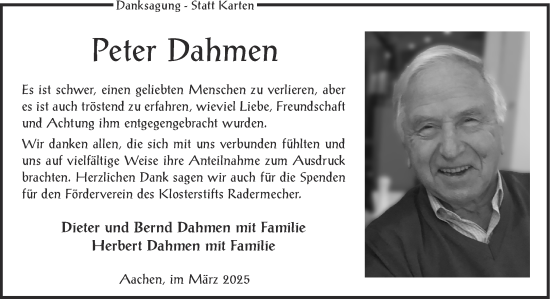 Traueranzeige von Peter Dahmen von Aachener Zeitung